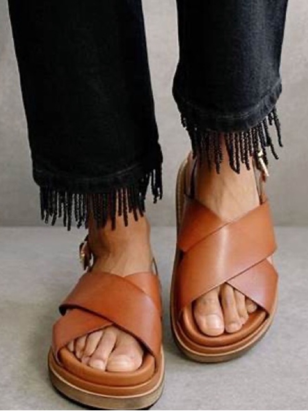 ALOHAS Marshmallow Sandals Tan Brown Leather Size 37